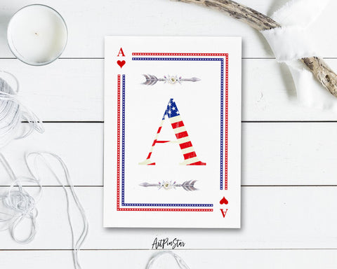 American Flag Letter A Heart Monogram Note Cards