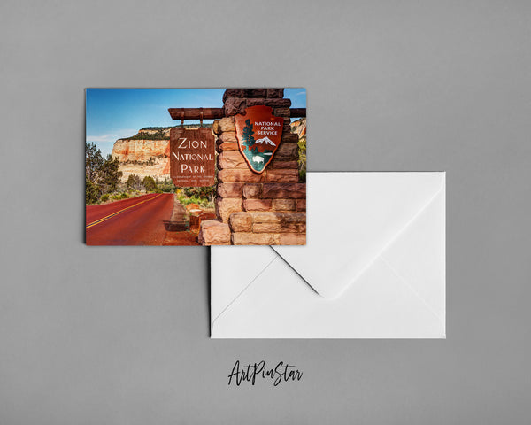 Entrance Sign Zion National Park, Utah Landscape Custom Greeting Cards