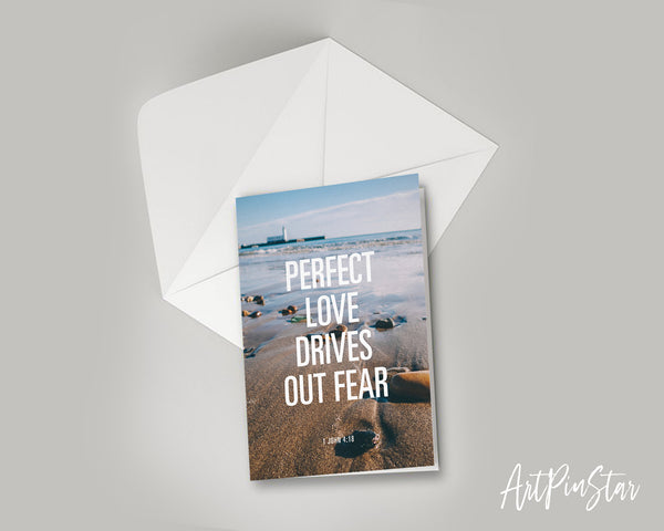 Perfect love drives out fear 1 John 4:18 Bible Verse Customized Greeting Card