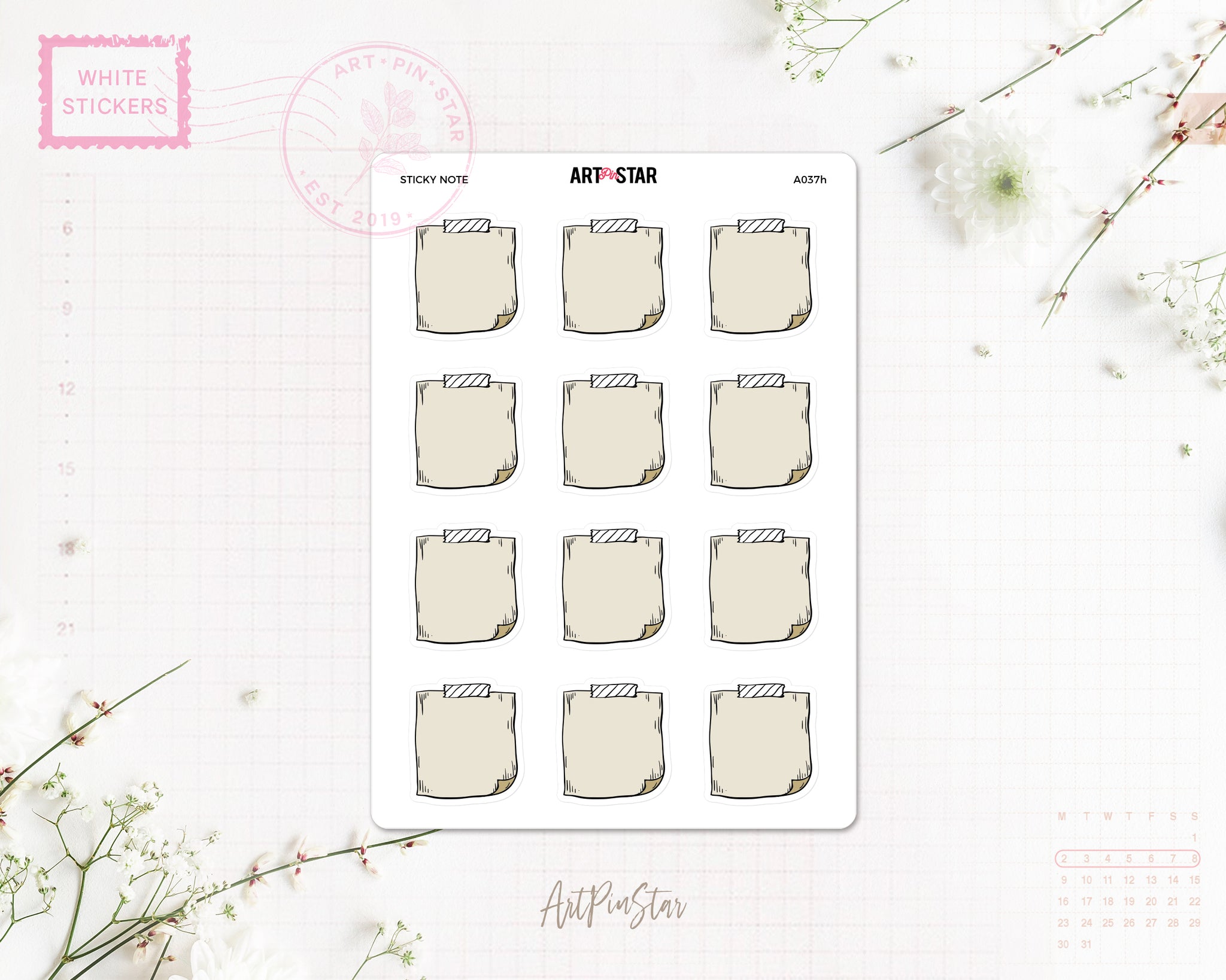 Monthly Sticky Note Planner Sticker, A6 Tan