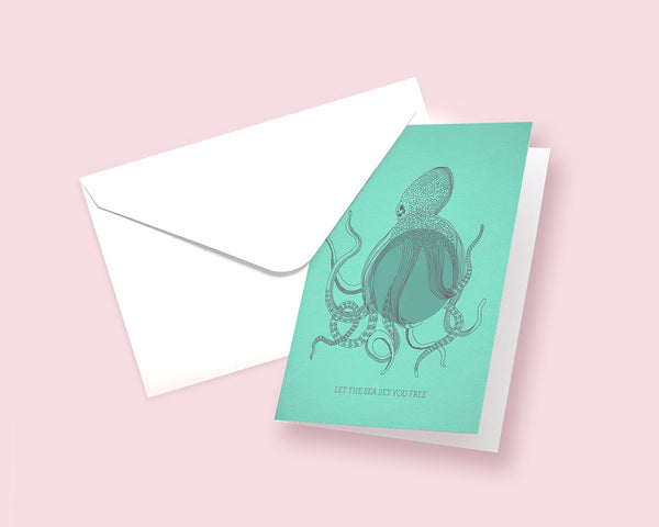 Let the sea set you free Octopus Animal Greeting Cards