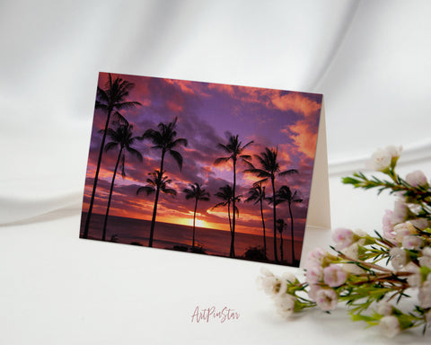 Manhattan Palm Tree Silhouettes at Sunset, California Landscape Custom Greeting Cards
