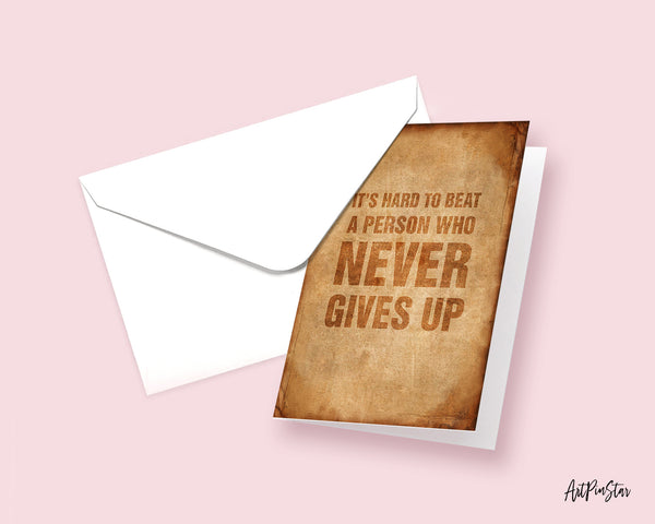 It's hard to beat a person who never give up Babe Ruth Motivational Quote Customized Greeting Cards