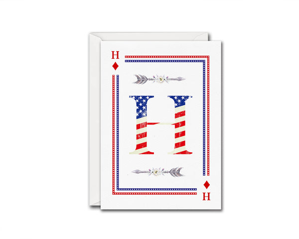 American Flag Letter H Diamond Monogram Note Cards