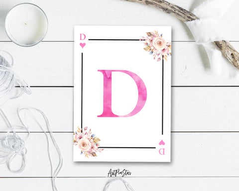 Boho Floral Bouquet Initial Flower Letter D Heart Monogram Note Cards