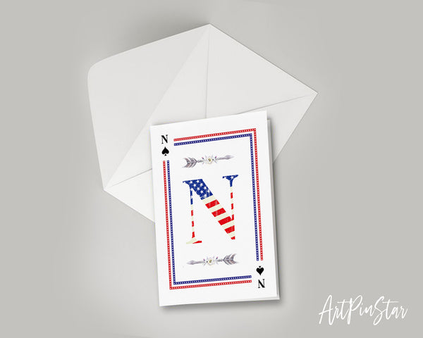 American Flag Letter N Spade Monogram Note Cards