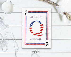American Flag Letter Q Spade Monogram Note Cards