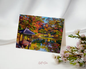 Changdeokgung Palace at Autumn, Seoul, South Korea Landscape Custom Greeting Cards