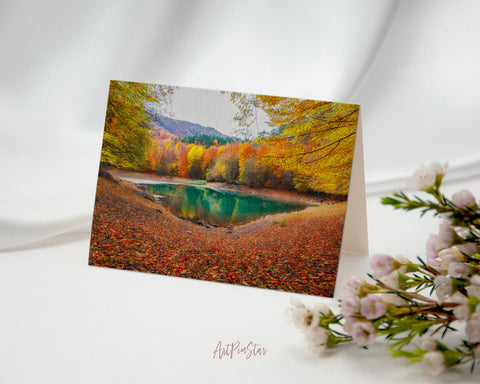 Autumn Colorful Leaves National Park Lake Magnificent Yedigoller, Bolu, Istanbul, Turkey Landscape Pattern Greeting Cards
