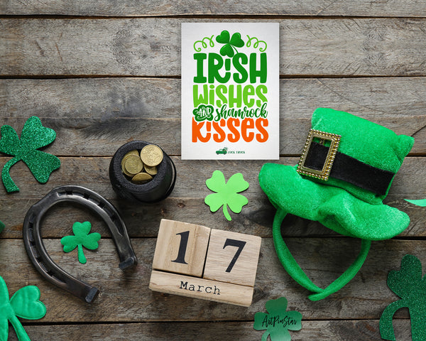 Irish Wishes Shamrock Kisses St. Patricks Day Personalized Gifts Card - ArtPinStar.com