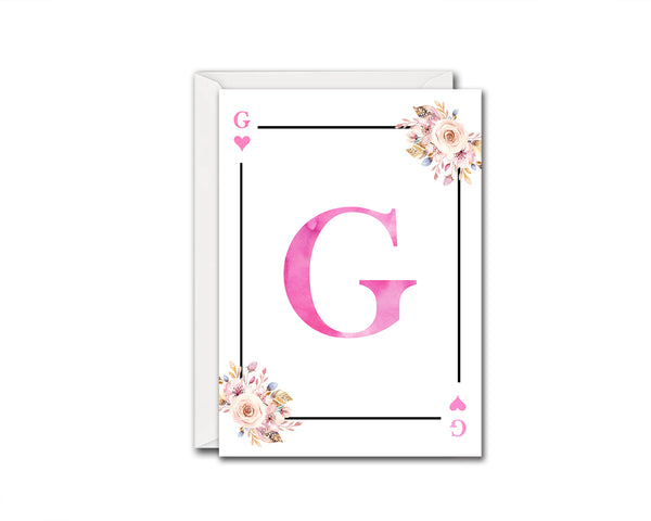 Boho Floral Bouquet Initial Flower Letter G Heart Monogram Note Cards