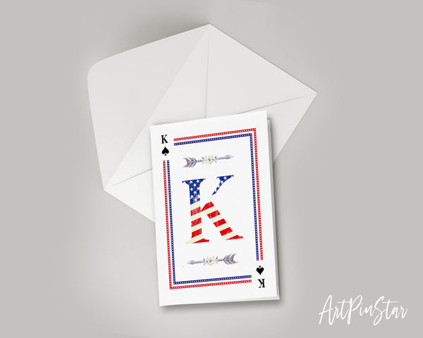 American Flag Letter K Spade Monogram Note Cards