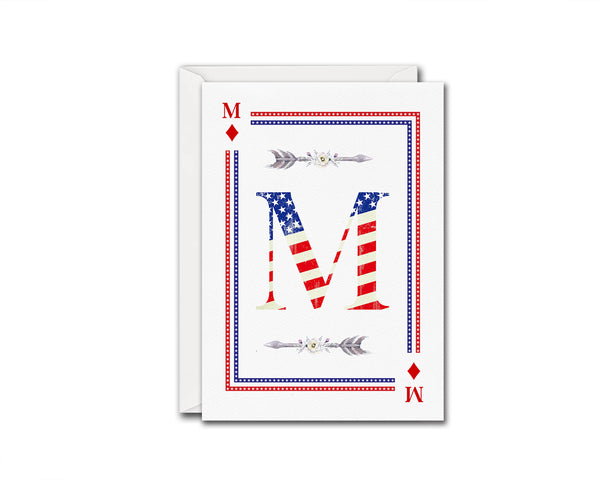 American Flag Letter M Diamond Monogram Note Cards