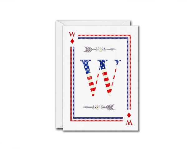 American Flag Letter W Diamond Monogram Note Cards