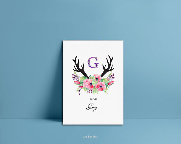 Initial Boho Floral Flower Personalized Letter G is for Name  Monogram Note Cards