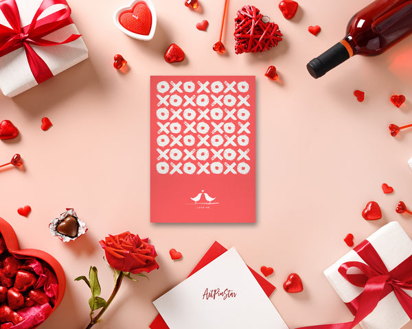 Valentine's Day XOXO and Coral Red Customized Greeting Card