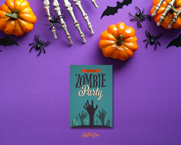 Zombie Party Tombstone, Aqua, Orange, Black Custom Holiday Greeting Cards