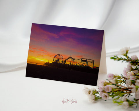 Santa Monica Pier Silhouettes, California Landscape Custom Greeting Cards