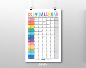 2024 Yearly Rainbow Customizable Year Planner at a Glance Wall Calendar