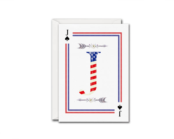 American Flag Letter J Spade Monogram Note Cards