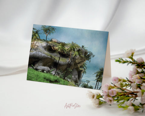 Cliff Palms Tropical Island Landscape Custom Greeting Cards