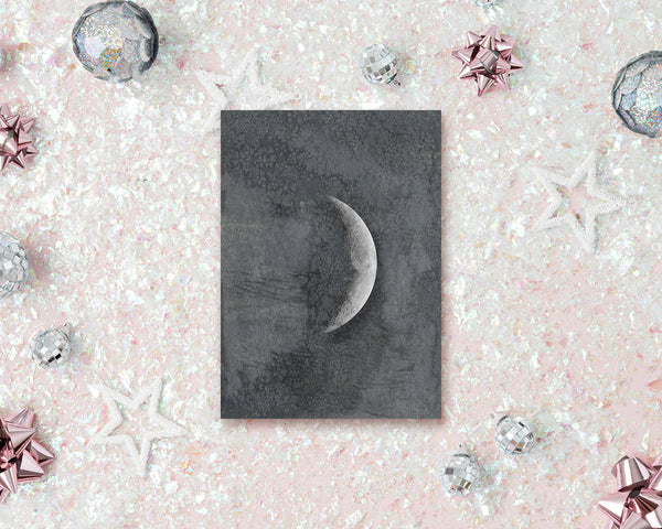 Waxing Crescent Moon Phases Watercolor Galaxy Space Customizable Greeting Card