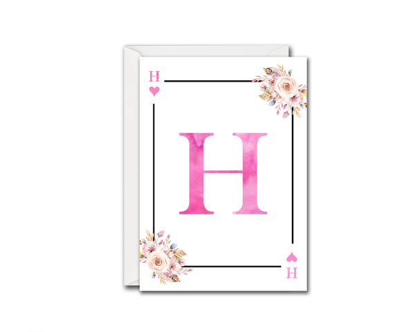 Boho Floral Bouquet Initial Flower Letter H Heart Monogram Note Cards