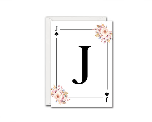 Boho Floral Bouquet Initial Flower Letter J Clover Monogram Note Cards
