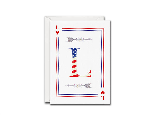 American Flag Letter L Heart Monogram Note Cards