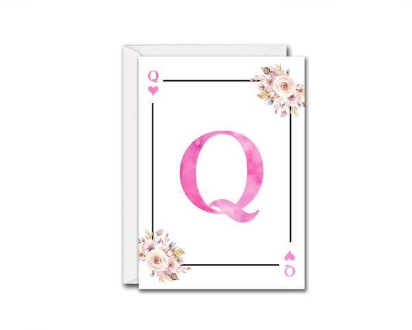 Boho Floral Bouquet Initial Flower Letter Q Heart Monogram Note Cards