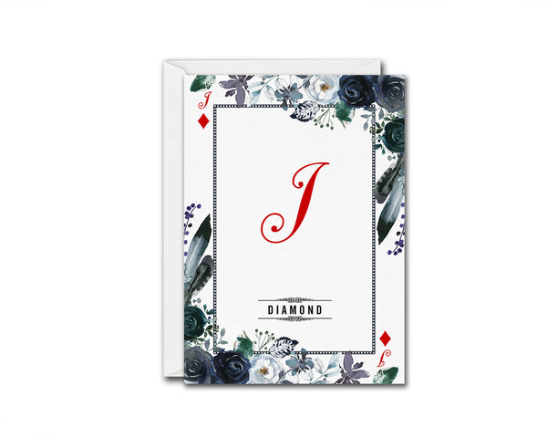 Watercolor Floral Flower Bouquet Initial Letter I Diamond Monogram Note Cards