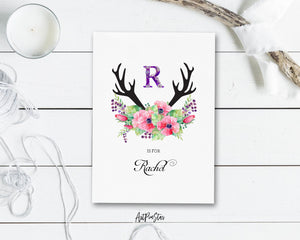 Initial Boho Floral Flower Personalized Letter R is for Name  Monogram Note Cards