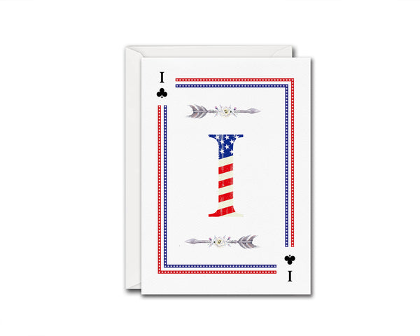 American Flag Letter I Clover Monogram Note Cards