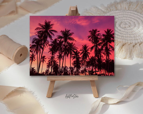 Palm Trees Sunset Sky Coconut Tree Silhouettes, California Landscape Custom Greeting Cards