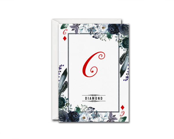 Watercolor Floral Flower Bouquet Initial Letter C Diamond Monogram Note Cards