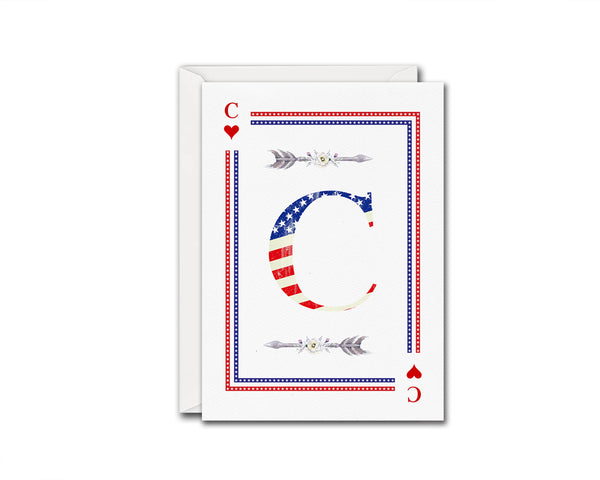 American Flag Letter C Heart Monogram Note Cards