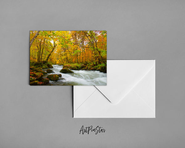 Aomori Prefecture Oirase River Autumn, Japan Landscape Custom Greeting Cards