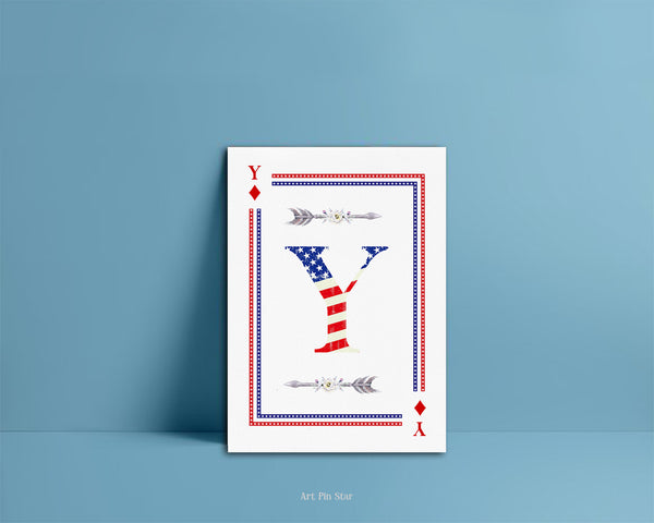 American Flag Letter Y Diamond Monogram Note Cards