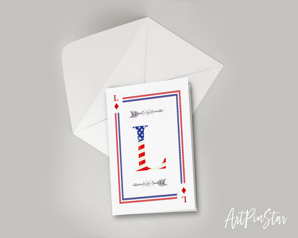 American Flag Letter L Diamond Monogram Note Cards