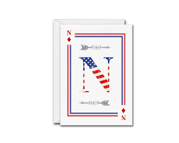 American Flag Letter N Diamond Monogram Note Cards