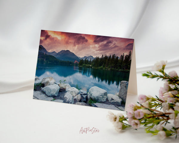 National Park High Tatra Dramatic Overcrast Sky, Strbske Pleso, Slovakia, Europe Landscape Custom Greeting Cards