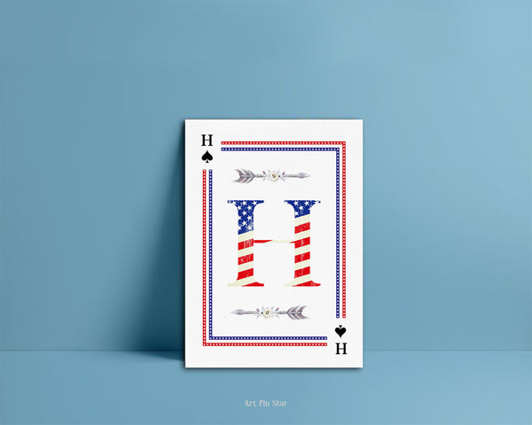 American Flag Letter H Spade Monogram Note Cards