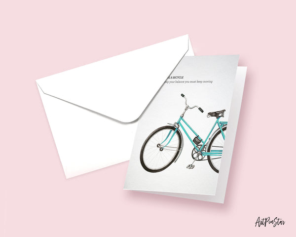 Riding a bicycle to keep your balance you must keep moving Albert Einstein Inspirational Quote Customized Greeting Cards