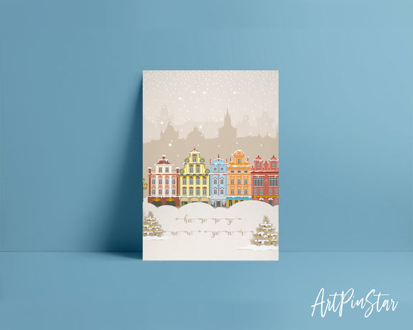 New Year 2023 Snow Building Happy Customized Greeting Card
