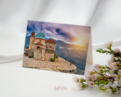 Montenegro Castle Island on the Lake, Europe Landscape Custom Greeting Cards