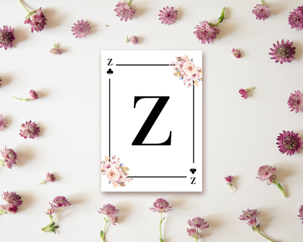 Boho Floral Bouquet Initial Flower Letter Z Clover Monogram Note Cards