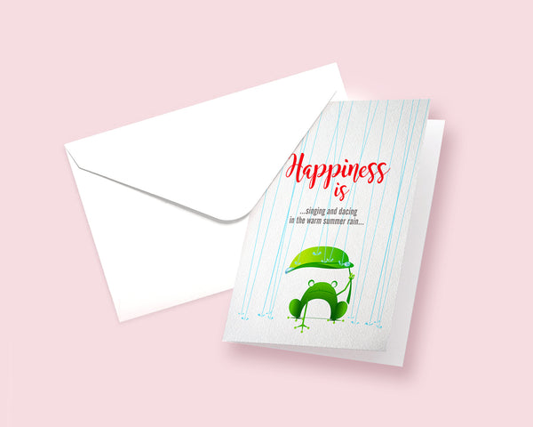 Happiness is singing and dancing in the warm summer rain Frog Animal Greeting Cards