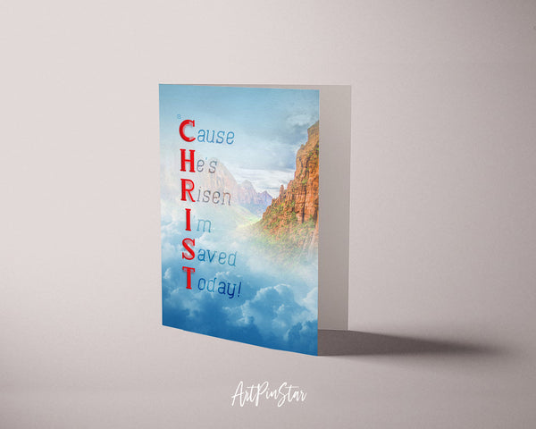 Cause He's Risen I'm Saved Today Bible Verse Customized Greeting Card