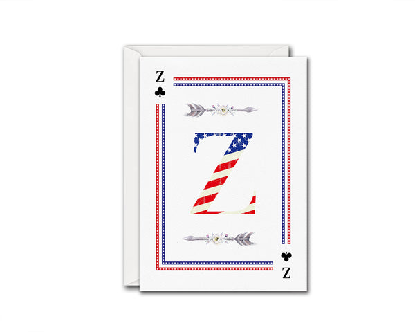 American Flag Letter Z Clover Monogram Note Cards