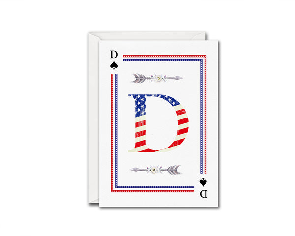 American Flag Letter D Spade Monogram Note Cards